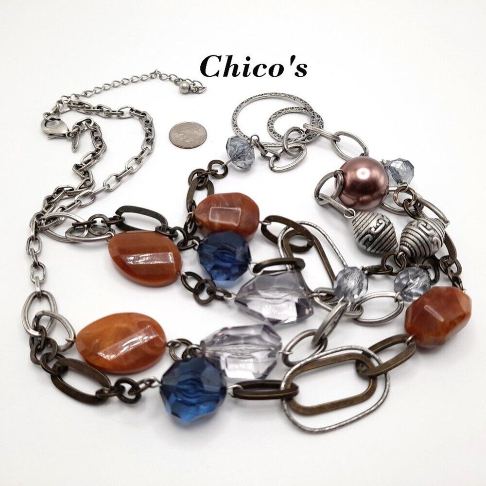Chico's Long Two Strand Beaded Necklace, 37 Inches, Acrylic Beads
